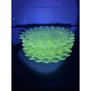 EAPG Vintage Fostoria American #2056 Set of 6 Clear Glass 8.5” Plates Cubist